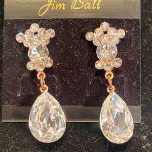 Jim Ball Rose Gold Teardrop Crystal Drop Earrings